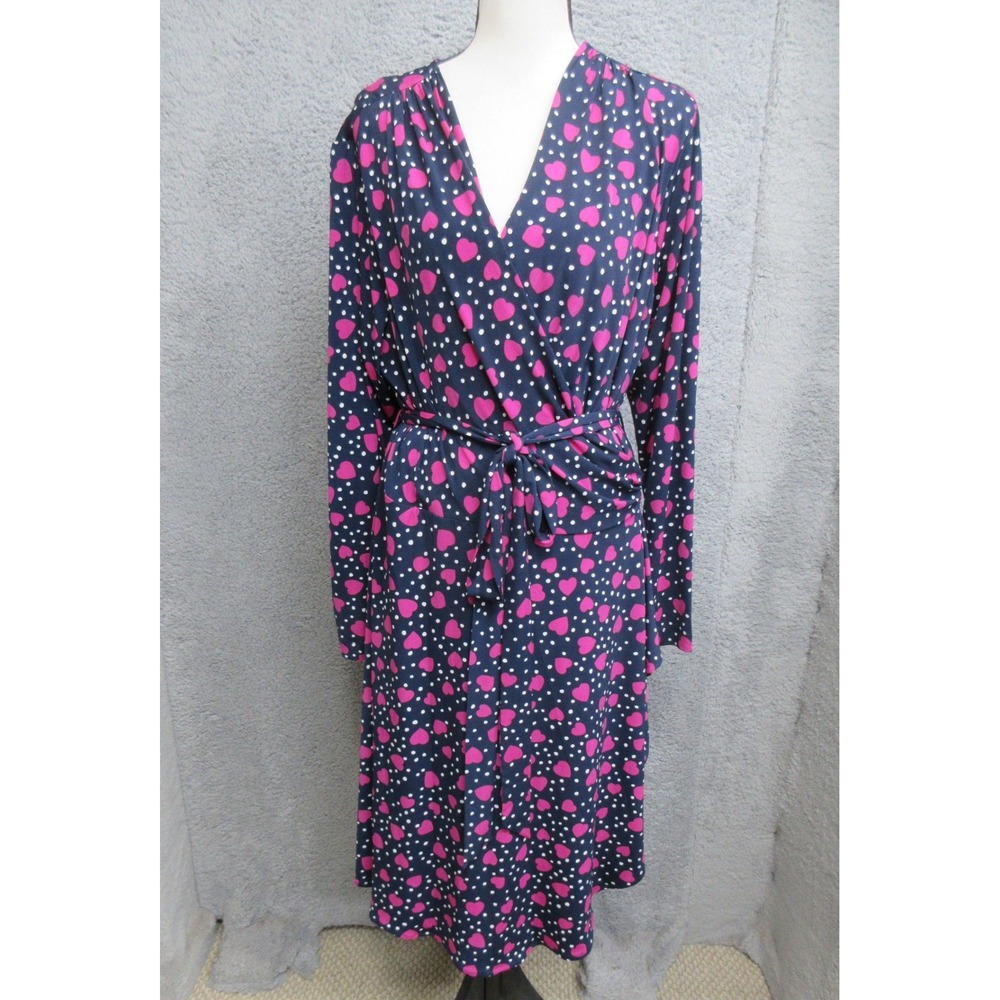 Vicky Tiel Wrap Dress Womens 1X Navy Pink Heart Polka Dot Romantic Paris Chic